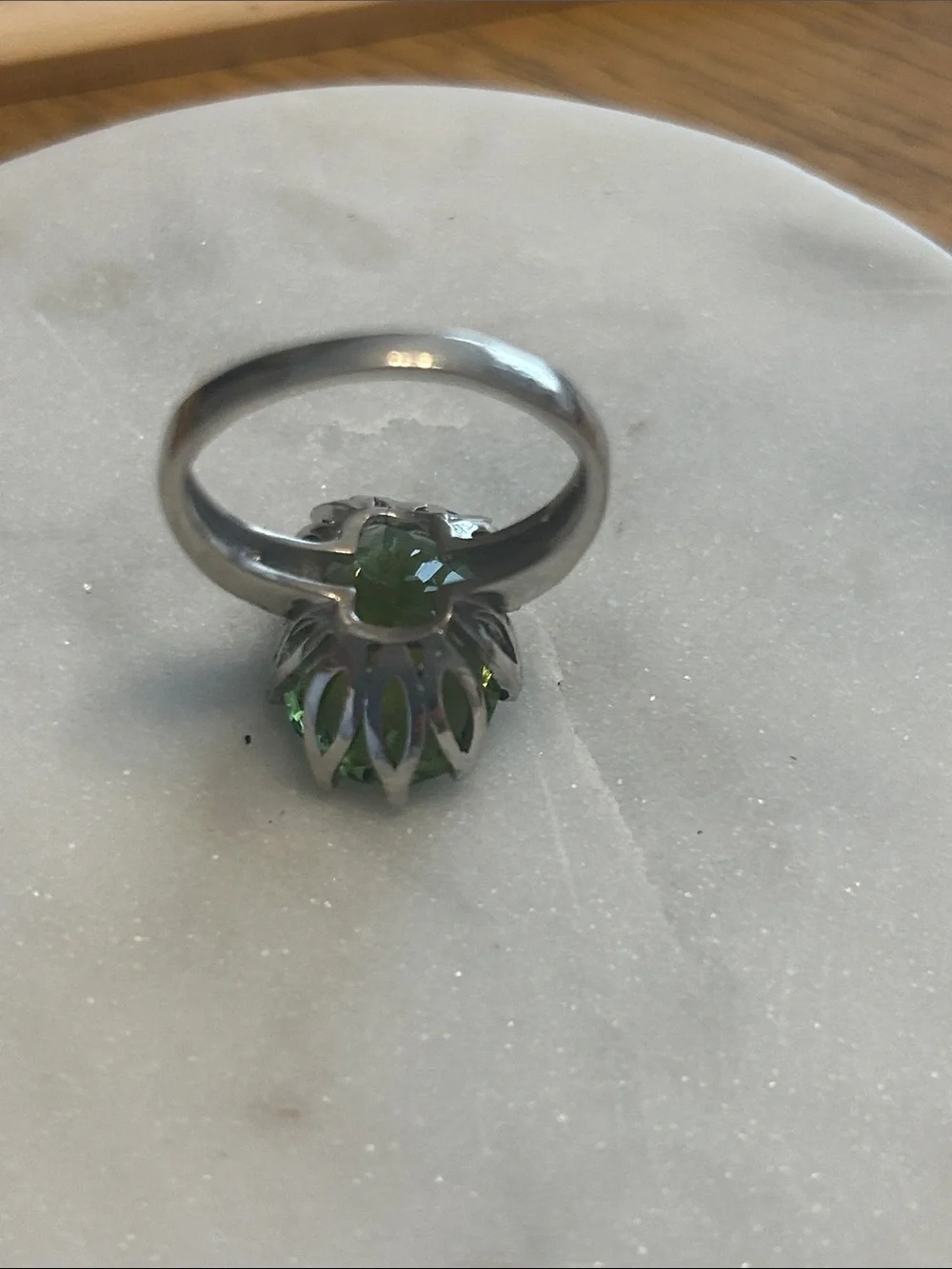 Sterling Silver Green Oval Gemstone Halo Ring - Women's Jewelry